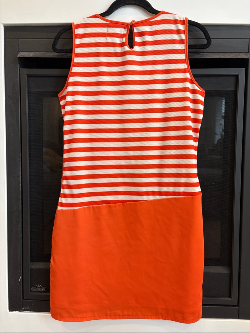 Striped Short-Sleeve Dress in Beige, Cream & Orange Trim - Picture 4 of 13